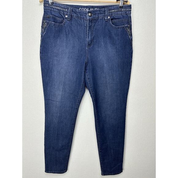 Code Bleu Jeans Womens Size 14 Inseam 30 Veronique Skinny Jeans Bling Preppy - Picture 1 of 16